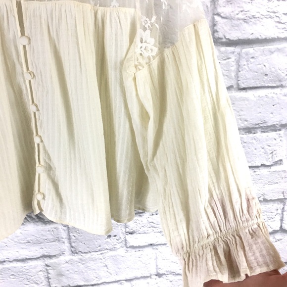 Free People Ivory Cotton Lace Button Blouse Sz Sm - Picture 7 of 8